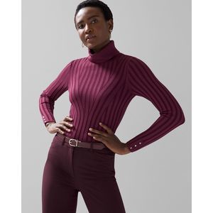 NEW| WHBM Long Sleeve Ribbed Turtleneck Sweater Sz S Burgundy Red Fitted Stretch